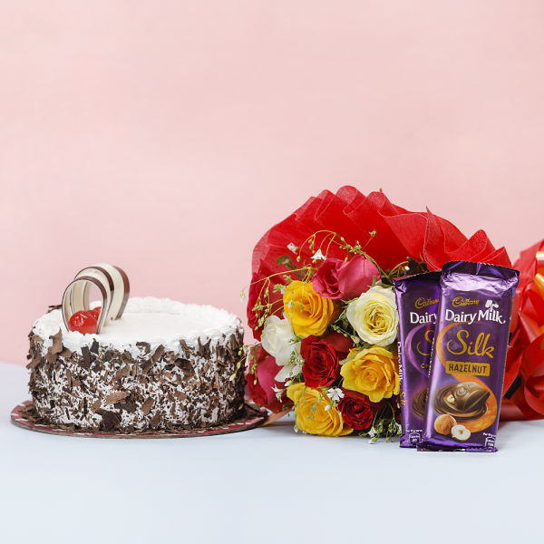 Mix Roses & Cake With Dairy Milk Silk 